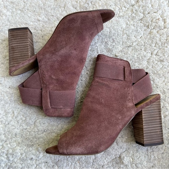 Splendid Rose Suede Peep Toe Criss Cross Elastic Slingback Block Heel Booties - Picture 11 of 11